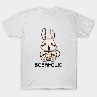 Bobaholic Pixel Bunny Loves Boba Tea! T-Shirt